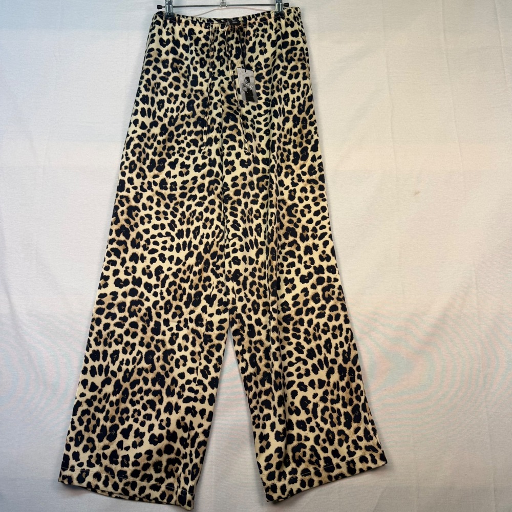 Sincerely Jules Women Leopard Print Wide Leg Drawstring Pants Small NEW